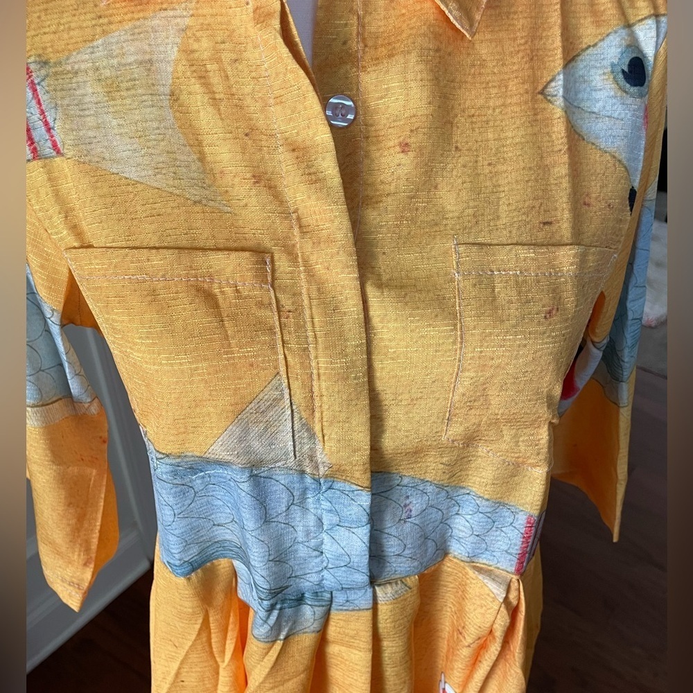 Retro Yellow Sardine Print Dress Size Small - Picture 3 of 5